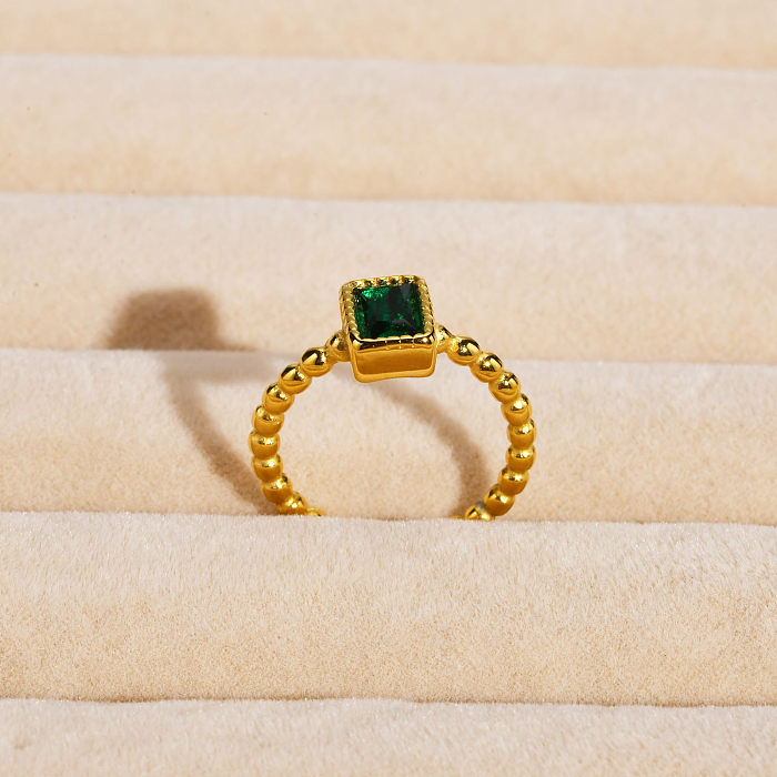 Rechteckige Ringe im klassischen Stil mit Edelstahlbeschichtung und Zirkoneinlage, 18 Karat vergoldet
