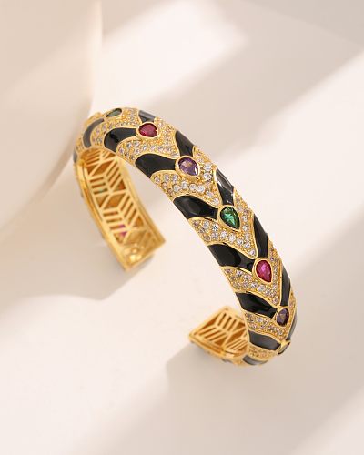 Nordic Style Luxurious French Style Water Droplets Copper Plating Inlay Zircon 18K Gold Plated Bangle
