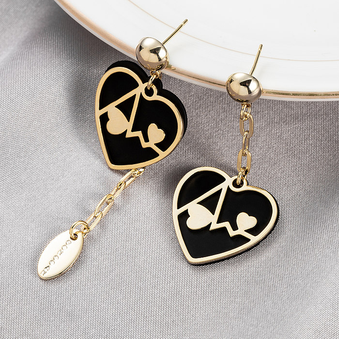 1 Pair Vacation Electrocardiogram Heart Shape Plating Inlay Copper Shell 18K Gold Plated Drop Earrings