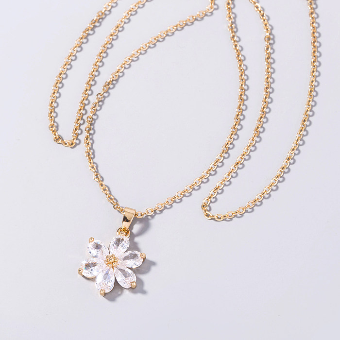 1 Piece Fashion Flower Copper Plating Inlay Zircon Pendant Necklace