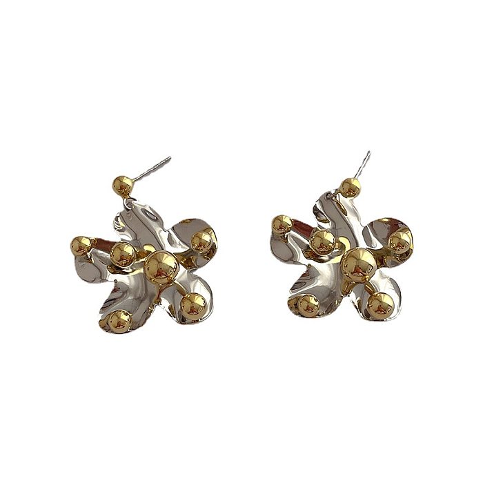 1 paire de boucles d'oreilles pendantes en cuivre plaqué fleur, Style Simple