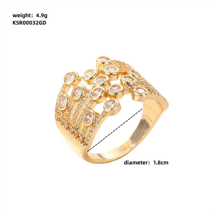 Casual Vintage Style Round Copper Plating Inlay Zircon Gold Plated Rings