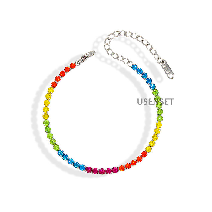 Punk Colorful Rhombus Stainless Steel Plating Inlay Zircon Bracelets Necklace 1 Piece