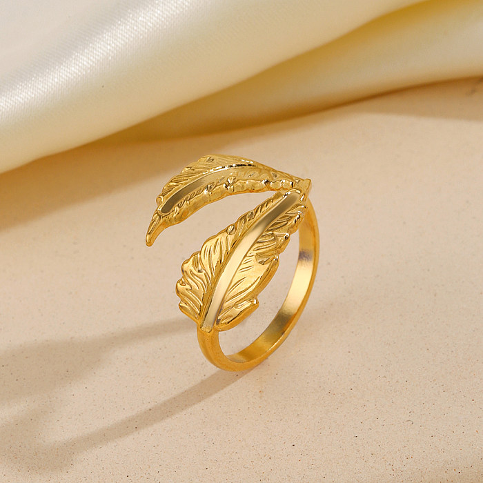 IG Style Leaves Stainless Steel Plating Gold Plated Open Rings