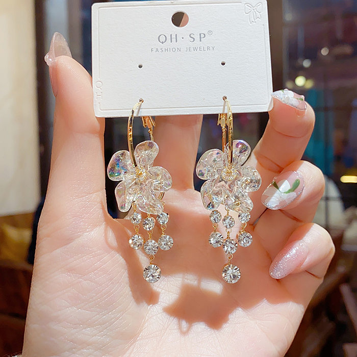 1 Pair Fairy Style Flower Plating Inlay Copper Zircon 14K Gold Plated Earrings