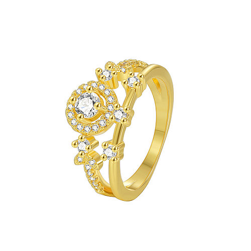 Lady Geometric Copper Plating Inlay Zircon Gold Plated Rings