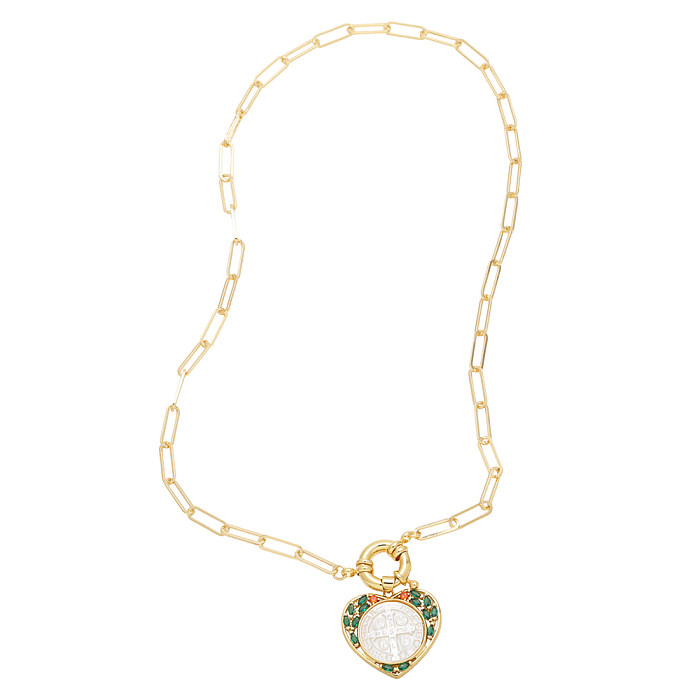 Hip-Hop Punk Cross Heart Shape Copper Plating Inlay Zircon 18K Gold Plated Pendant Necklace
