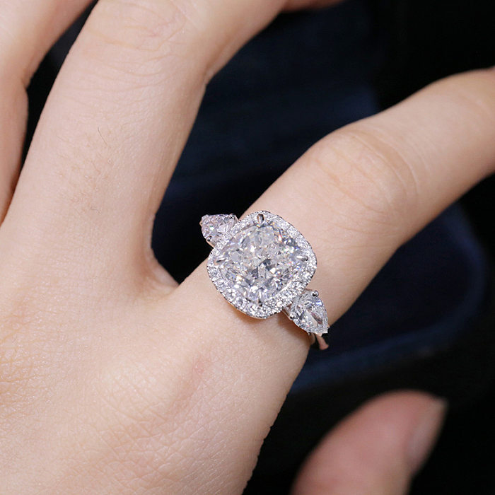 Luxo cheio de diamante 5 quilates almofada anel de diamante feminino anel aberto de diamante atacado