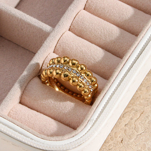 Anéis de aço inoxidável geométricos da moda embutidas em zircão anéis de aço inoxidável