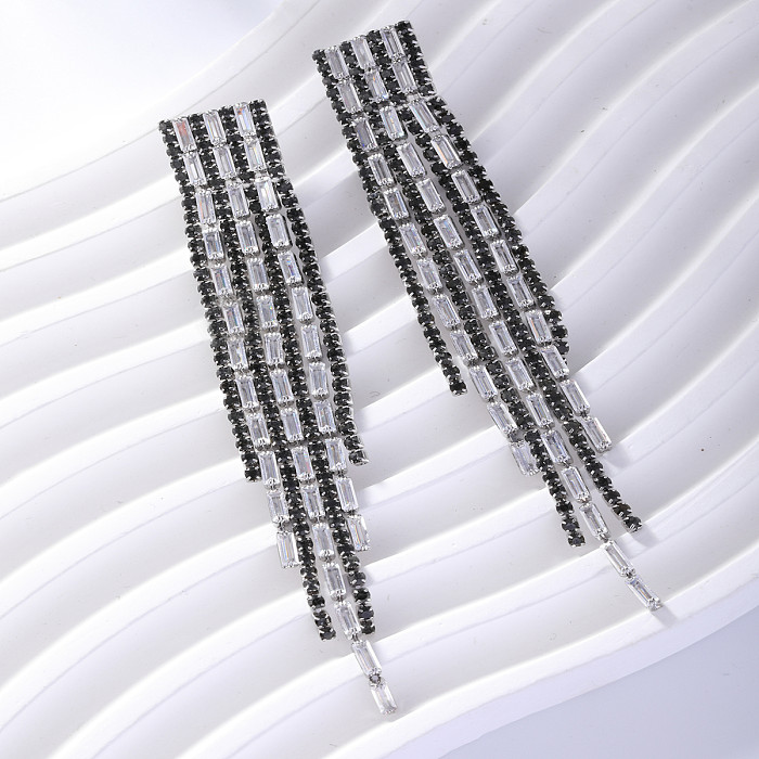 1 Pair Simple Style Solid Color Plating Inlay Brass Artificial Diamond Zircon White Gold Plated Gold Plated Drop Earrings