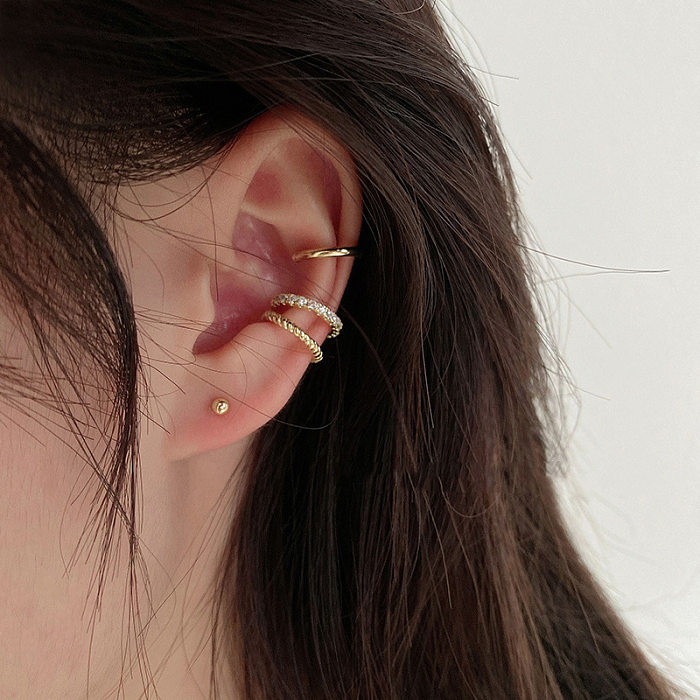 1 conjunto de clipes de orelha de strass embutidos de cobre em forma de C estilo simples