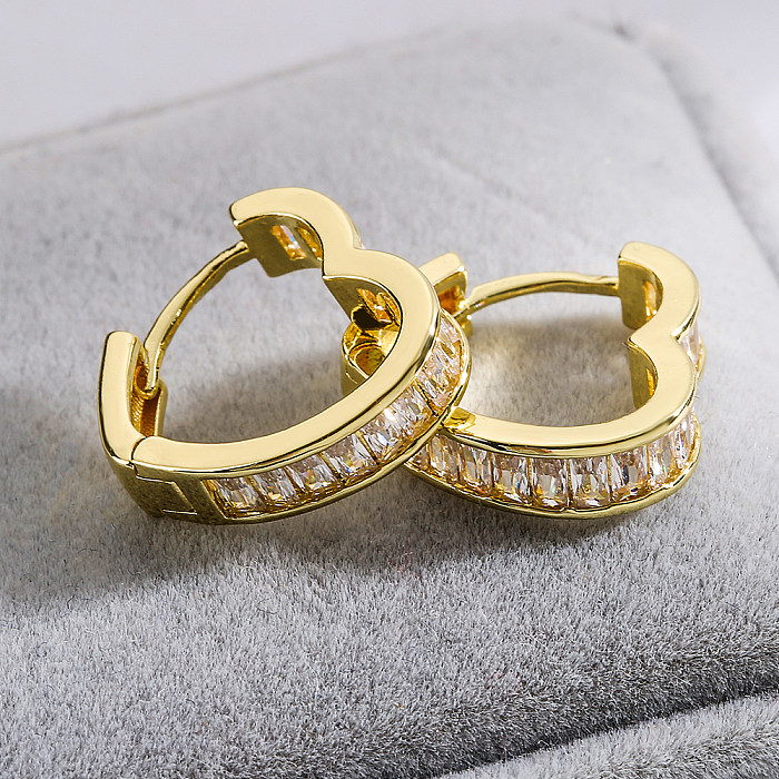 1 Pair Fashion Heart Shape Copper Plating Inlay Zircon Hoop Earrings