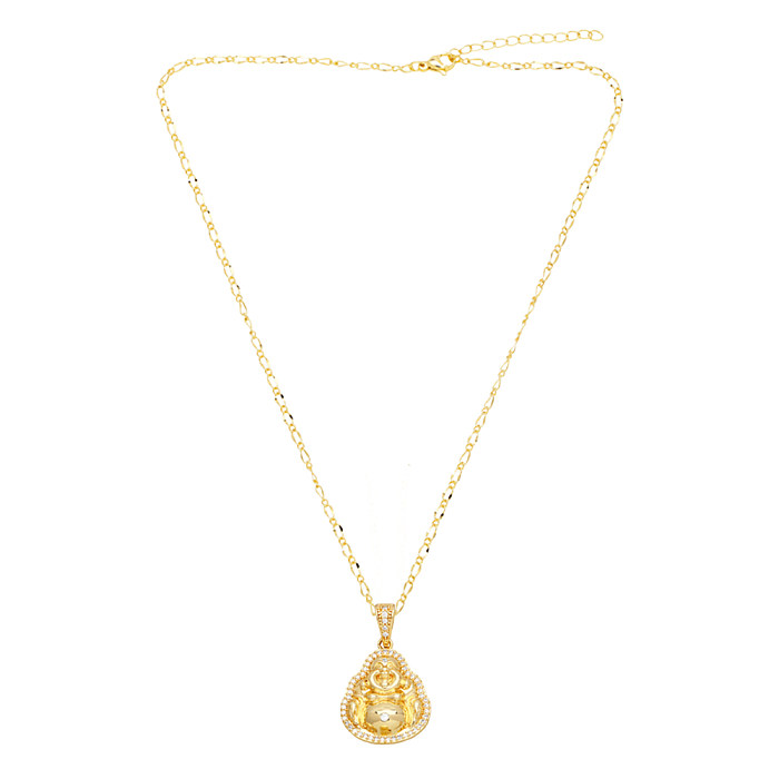 Chinoiserie Streetwear Human Copper 18K Gold Plated Zircon Pendant Necklace In Bulk