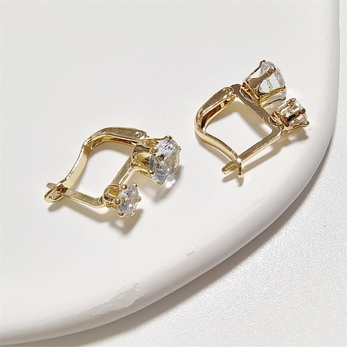 1 Pair Shiny Square Inlay Copper Zircon Earrings
