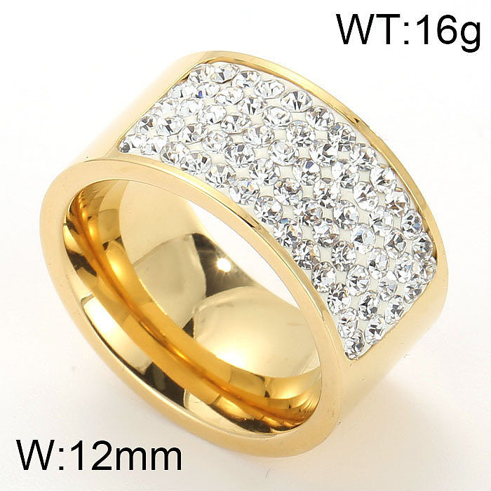 Moda europeia e americana anel de diamante completo aço inoxidável galvanizado 18k ouro real exagerado malha grande tecido feminino anel bruto joias