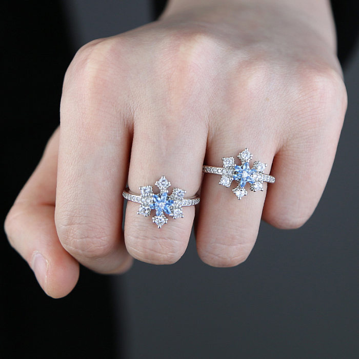 Casual Elegant Modern Style Snowflake Copper Inlay Zircon Open Ring
