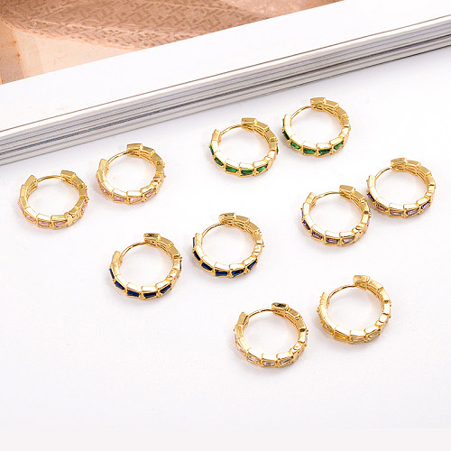 1 Pair Elegant Shiny Round Plating Inlay Copper Zircon 18K Gold Plated Hoop Earrings
