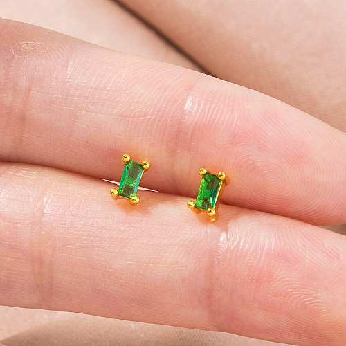 1 Pair Fashion Rectangle Copper Inlay Zircon Ear Studs