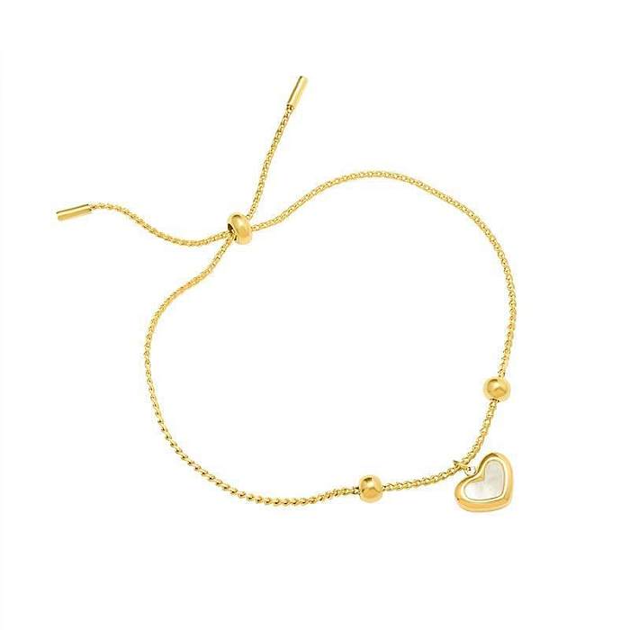 Style Simple et doux en forme de cœur, placage en acier titane, incrustation de coquille, Bracelets, boucles d'oreilles, collier
