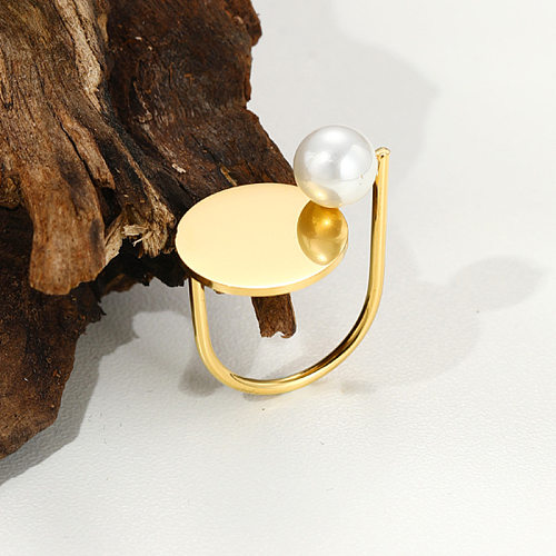 Modische Ringe in U-Form mit Titanstahlbeschichtung und künstlichen Perlen, 1 Stück