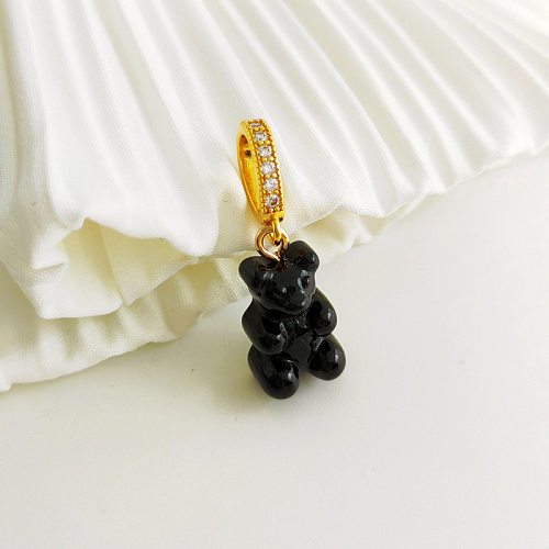 Fashion Bear Heart Shape Synthetic Resin Copper Gold Plated Inlay Zircon Necklace 1 Piece