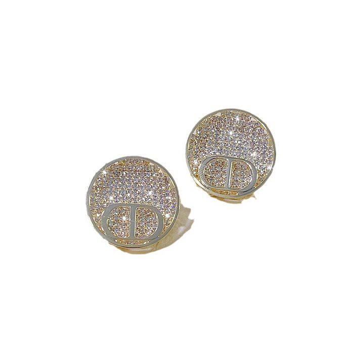 1 paire de clous d'oreilles en cuivre et Zircon, Style moderne et basique, incrustation géométrique