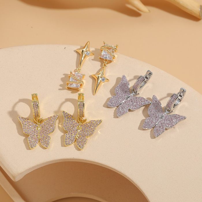 1 Piece Elegant Luxurious Classic Style Geometric Star Butterfly Plating Inlay Copper Zircon 14K Gold Plated Drop Earrings