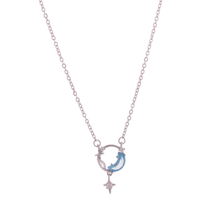 Elegante einfache Art-Stern-Mond-Kupfer-Inlay-Zirkon-Ohrring-Halskette