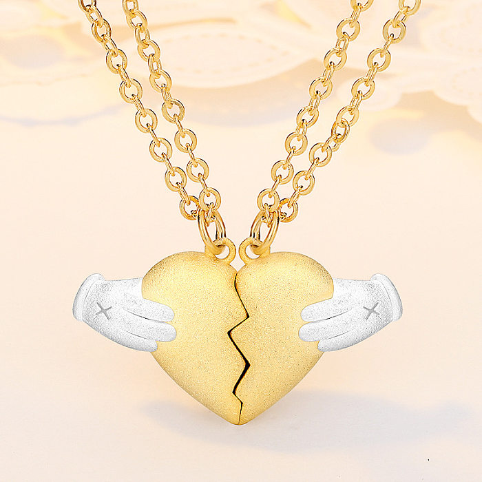 Collier pendentif en placage de cuivre en forme de cœur romantique