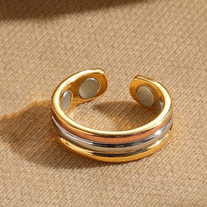 Simple Style Stripe Solid Color Magnet Copper Asymmetrical Plating Open Rings