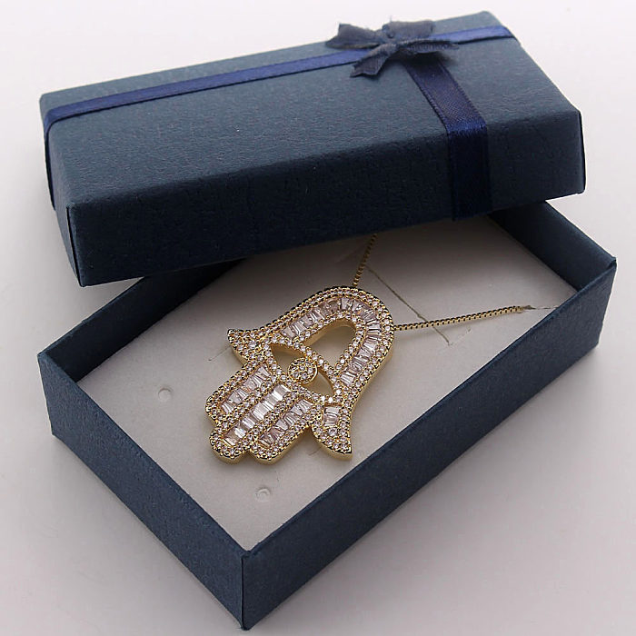 Collier pendentif en Zircon plaqué or, main de Fatima, Style IG, en cuivre, en vrac