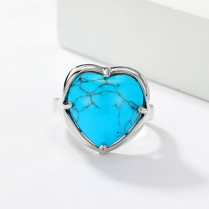 Vintage Style Ethnic Style Round Heart Shape Owl Copper Plating Inlay Turquoise White Gold Plated Rings