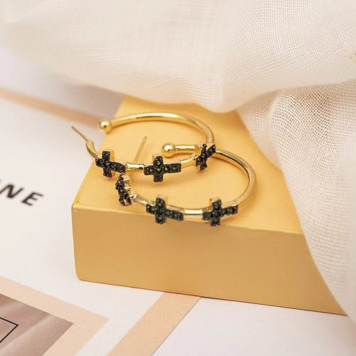 1 Pair Simple Style Cross Inlay Copper Zircon Earrings
