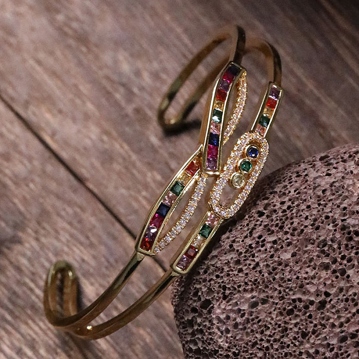 Lady Irregular Copper Inlay Zircon Cuff Bracelets