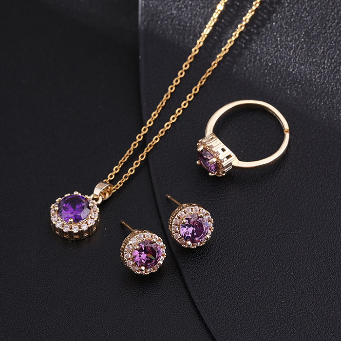 3 peças moda redonda titânio aço cobre incrustação zircão conjunto de joias femininas