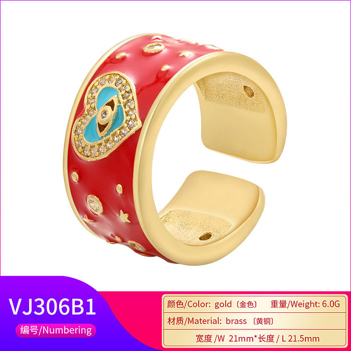 Color Drop Oil Micro Inlaid Ring Peach Heart Eye Pattern Heart Opening Ring