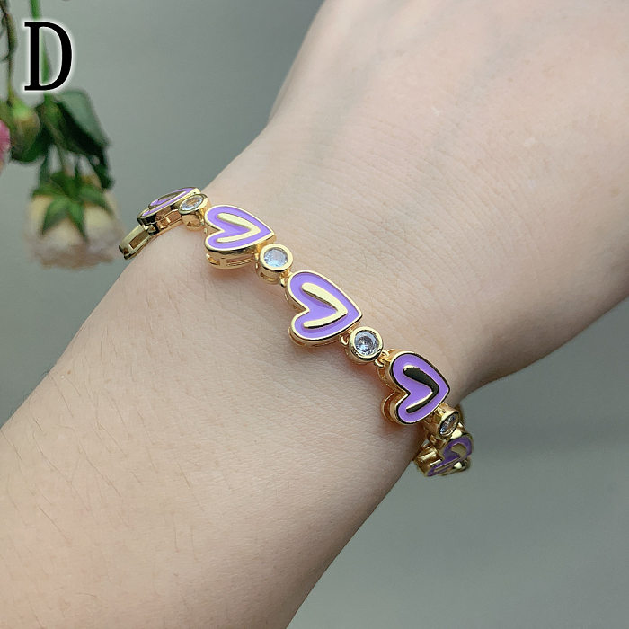 Ethnic Style Heart Shape Copper Enamel Plating Inlay Zircon Bracelets 1 Piece