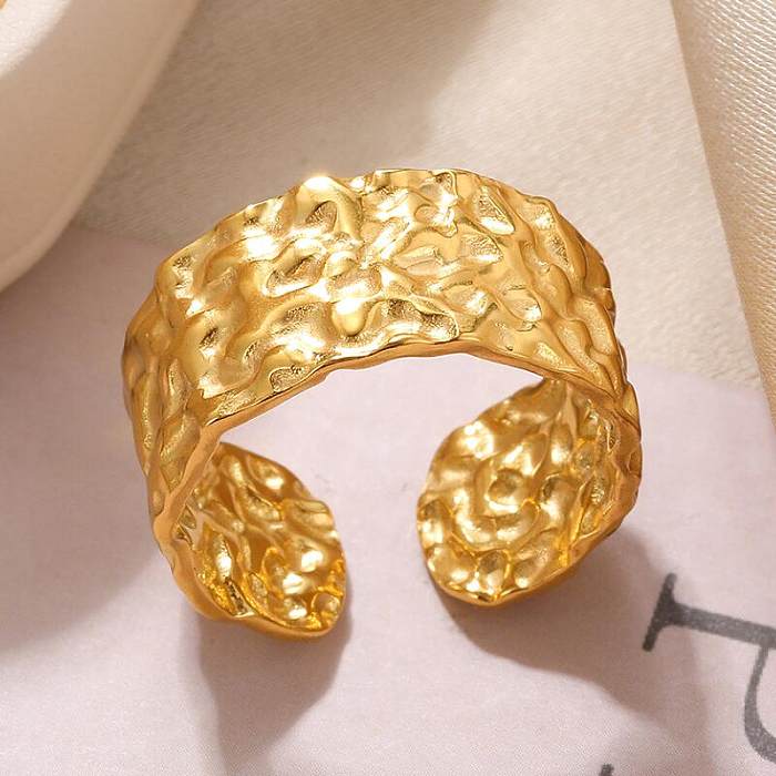 Vintage Style Exaggerated Simple Style Solid Color Stainless Steel Metal 18K Gold Plated Open Rings