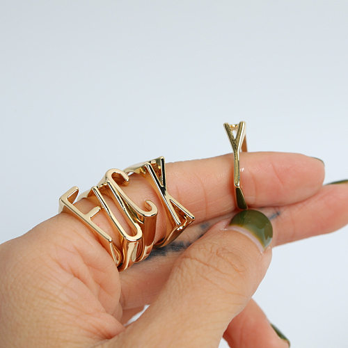 Fashion 26 Letters Open Copper Letters Ring