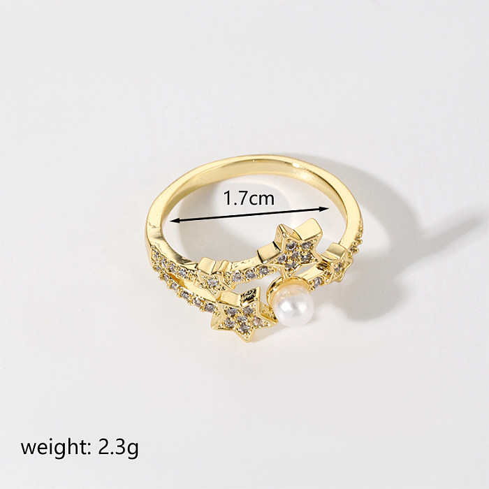 Estilo simples streetwear brilhante animal estrela lua cobre incrustação zircão anéis abertos