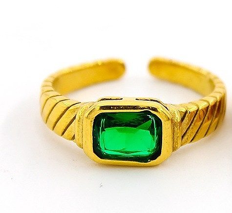 Fashion Geometric Stainless Steel Gold Plated Zircon Open Ring