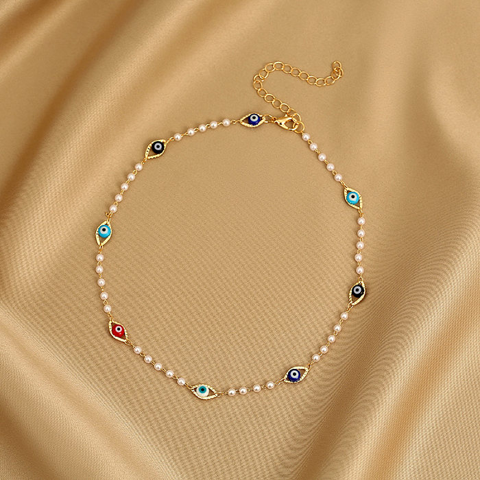Elegantes Teufelsauge, Kupfer-Inlay, künstliche Perlen, Damen-Armbänder, Fußkettchen, Halskette, 1 Stück
