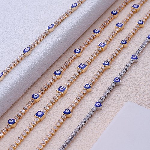 Luxurious Devil'S Eye Brass Enamel Plating Inlay Moissanite Zircon White Gold Plated Gold Plated Necklace