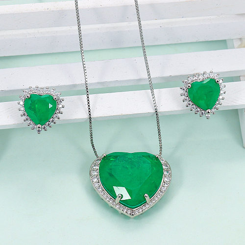 IG Style Heart Shape Copper Plating Inlay Artificial Gemstones Earrings Necklace
