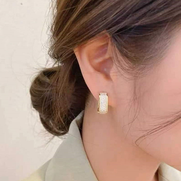 1 paire de boucles d'oreilles de Style Simple, couleur unie, incrustation de strass en cuivre