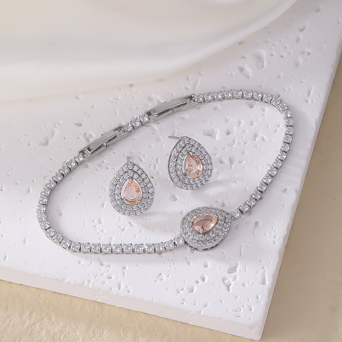 Sweet Simple Style Commute Water Droplets Copper Plating Inlay Zircon White Gold Plated Bracelets Earrings
