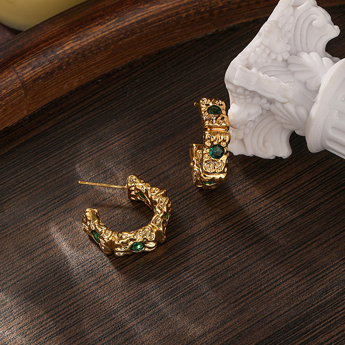 1 Pair Vintage Style Simple Style Geometric Plating Inlay Copper Zircon 18K Gold Plated Ear Studs