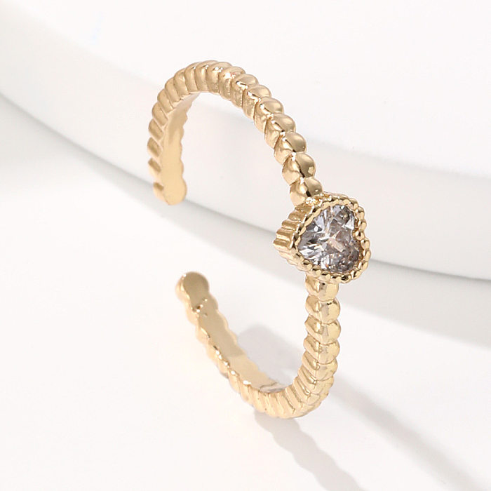 Simple Style Heart Shape Copper Plating Zircon Open Ring