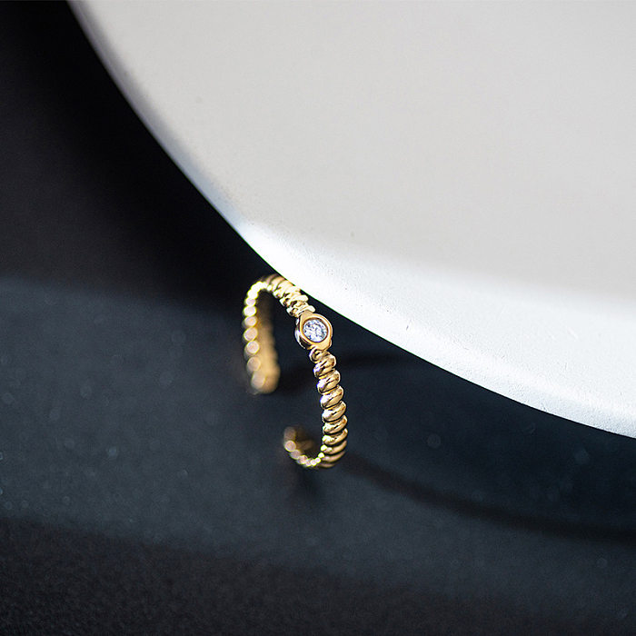 Feuille de Style Simple, placage en acier inoxydable, incrustation de pierres précieuses artificielles, anneau ouvert, 1 pièce