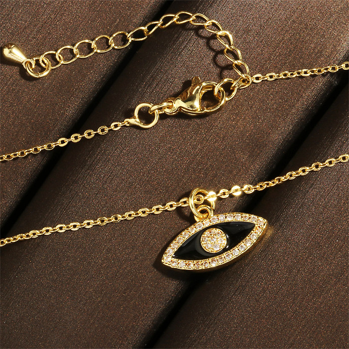 Estilo vintage estilo simples olho do diabo cobre esmalte chapeamento inlay zircon 18k banhado a ouro pingente colar